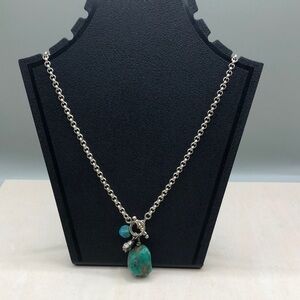 Sterling silver toggle clasp artisan southwestern turquoise  charm necklace boho
